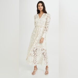 Zimmermann New Freja Broderie Button Up Dress Lace Buff Off White Size 2
